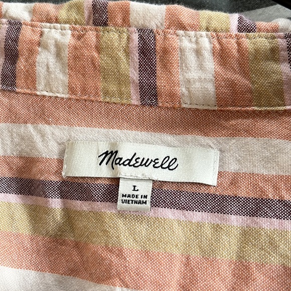 Madewell Courier short sleeve popover Button-Back Shirt Rainbow Stripe, size L - Picture 6 of 9